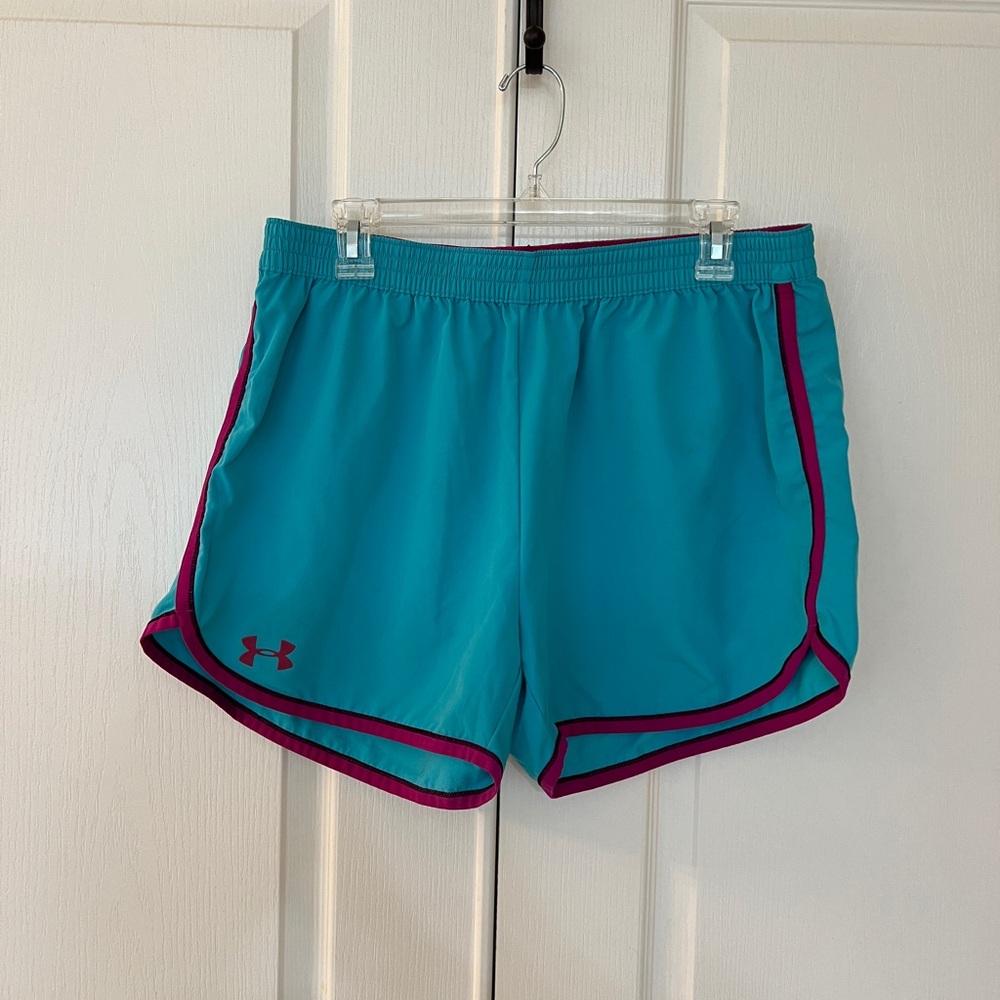 Under Armour Blue and Pink Athletic Shorts Lightweight Elastic Waist